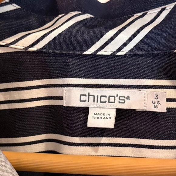Chico's No-Iron Stretch Striped Shirt - Navy - Size 3 (16) - Picture 4 of 5